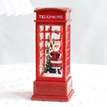 Vintage red Christmas telephone booth lamp with Santa Claus figure and gold glitter - Red Telephone Booth Santa No Water