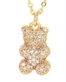 Sparkling gold-plated teddy bear pendant necklace with micro-pave cubic zirconia stones - Gold Color - White Zirconia