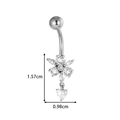 Silver stainless steel belly button ring with zircon flower and heart charms and dimensions - Flower Heart Style (2612-1#) / Silver