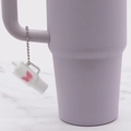 White cup keychain with pink butterfly relief and silver bead chain for tumblers - White Butterfly Cup Bead Chain
