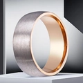 Men's 8mm two-tone stainless steel ring with silver brushed exterior and rose gold interior - Size 7 / Two-Tone Brushed Splicing Style (17-A-4) / Rose Gold