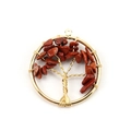 Life of Tree round pendant featuring golden wire wrap and red natural crystal gravel - 3cm / Gold + Red Stone