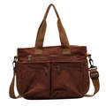 Bolso tote de pana marrón oscuro con múltiples bolsillos con cremallera y correa - Marrón