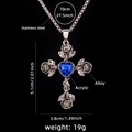 Silver stainless steel cross necklace with rose vine and blue heart acrylic stone - Blue Gemstone / Silver