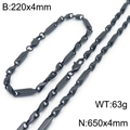 Ensemble minimaliste en acier titane noir avec bracelet 220mm et collier chaîne 650mm - Style B Noir
