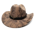 Brown western cowboy hat with vintage marble texture and metal longhorn buckle detail - M(56-58cm) / Tie-dye Khaki