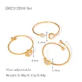 Adjustable 18k gold plated stainless steel ring set with heart and flower zircon charms - 3-Piece Bracelet Set