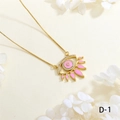 Detail view of pink enamel evil eye necklace with gold plating and zircon inlay on soft fabric - Pink Teardrop Charms (NE2255-D-1)