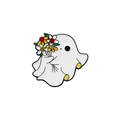 Cartoon white ghost enamel pin with colorful rhinestones on a clean white background - Ghost with Flowers (CZ2155-1)