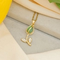 Tulip pendant necklace featuring green cat eye stone and white zircons in gold finish - Green Cat Eye Tulip / Gold