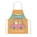 Detail of cartoon white cat driving car to surf printed on orange linen apron - 47x38cm(Kids) / W-13712 Aloha Cat