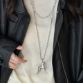 Elegante zilveren dubbele ketting met parelketting en een hanger in de vorm van een paard - Parel Metaal Dubbellaags Paard Hanger Stijl (22#)