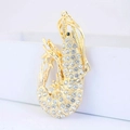 Sparkling crystal shrimp lobster pendant in golden finish with white rhinestones - White Lobster
