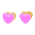 Vibrant purple heart-shaped stud earrings with gold finish on white background - Gold-Rose Red