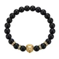 Bracciale di perle nere opache con testa di leone dorata e strass scintillanti eleganti - Oro Opaco