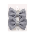 Set of two handmade grey textured fabric bow hair clips for girls on display card - Light Gray