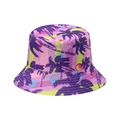 Tropical bucket hat with purple and pink stripes and palm tree prints for sun protection - M (56-58cm) / Purple Stripe Tropical Palm (E)