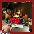 Christmas reindeer antler hair clip with red berries on decorative card, variant style - Blueberry & Cherry Brown Antlers Pair