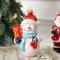 Christmas snowman ornament with red hat and blue scarf holding a gift box - Snowman with Gift (6.8*6*12cm)