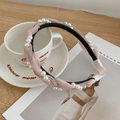 Pink tulle braided headband with white imitation pearls and sparkling silver rhinestones - Pink