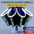 Navy blue 20-rib automatic reverse folding umbrella with reinforced windproof frame - [20-rib Double-rib + Reinforced Version] 10k Reverse Fully Automatic Umbrella - Navy Blue / Gift Box Not Included