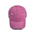 Detailed macro view of distressed rose red cotton baseball cap with frayed edges - 56-60cm (Adjustable) / Rose Red