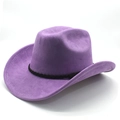 Detailed view of a purple western cowboy hat featuring a black woven band and felt texture - M(56-58cm) / Taro Purple (Suede)