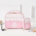 Pink and white portable medicine storage bags in large and small sizes for travel - Two-Piece Set / Transparent Pink (Set of 2)