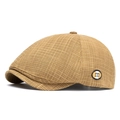 Béret à carreaux marron avec un badge circulaire portant la lettre 'm' - Ajustable (57-61cm) / Carreaux Café