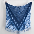 Tie-dye indigo cotton scarf with geometric V-pattern and handcrafted fringe tassels - V-shape Geometric Tie-dye (2023-1-10)