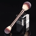 Dual-ended makeup brush with rose gold metallic handle and soft gradient synthetic bristles - Large Double-ended Brush