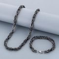 Conjunto de collar y pulsera bizantinos de acero inoxidable pulido para hombre - Pulsera 21.5cm / Negro Mate