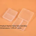 Close-up of clear 2-compartment plastic storage box measuring 7.3x6.3x1.6cm with snap lids - 2-Compartment 7.3*6.3*1.6CM