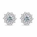 Macro shot of sparkling moissanite sunflower stud earrings in 925 sterling silver - Sunflower Style (0.5ct*2) / GRA Certificate Gift Box Set