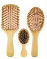 Three-piece eco-friendly bamboo hairbrush set with massage and wide-tooth combs - 3pcs Set: Square Paddle + Oval Paddle + Kids Brush