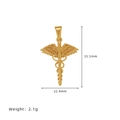 Gold Caduceus winged staff pendant in titanium steel with 35.5mm size and weight specs - A04 Feather Magic Wand