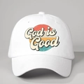 Witte katoenen baseballpet met God is Good vintage print en verstelbare sluiting - Eén maat / Wit