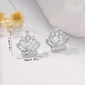 Detail view of heart crown stud earrings with dimensions 9.8mm by 10mm in silver - EH755 Crown Heart Studs / Silver