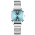 Elegant silver steel watch with square blue brushed dial and quartz movement - Blue Bamboo Band