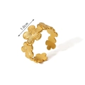 Elegance 18k gold plated stainless steel open ring with delicate floral leaf patterns - Flower Sequence Style (HF-J1396)