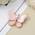 Elegant gold butterfly brooch with pink marble texture wings and center white pearl - Single Item / Pink