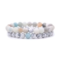 Gros plan d'un bracelet double rangée en perles de pierre naturelle mate aux couleurs mixtes - Amazonite + Turquoise à Veines Blanches