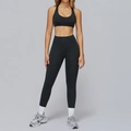 Set sportivo donna grigio antracite con top incrociato e leggings a vita alta - S / Reggiseno-1 + Leggings - Nero Inchiostro