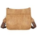 Brown vintage faux leather crossbody bag with adjustable leopard print wide strap - Yellow