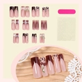 Unghie finte lunghe a bara con stampa leopardata, ciliegie e perle kit manicure lusso - In scatola (2XA2-13741)