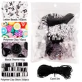 DIY mobile chain kit with black beads, fruit polymer clay slices and letter beads - Black Series
