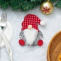 Porte-couverts de gnome de Noël avec chapeau à carreaux rouges pour décor de table - Chapeau Rouge à Pois