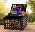 Handcrank wooden music box with rainbow You are my sunshine print and sunflower art - Sunshine 07