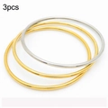 Set of 3 minimalist 3mm stainless steel bangles in gold and silver finishes - 2 Gold + 1 Steel / Inner Diameter 55X3mm