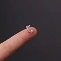 Silver stainless steel mini C-shaped stud earring with rectangle zircon held on finger - 356-2#-silver
